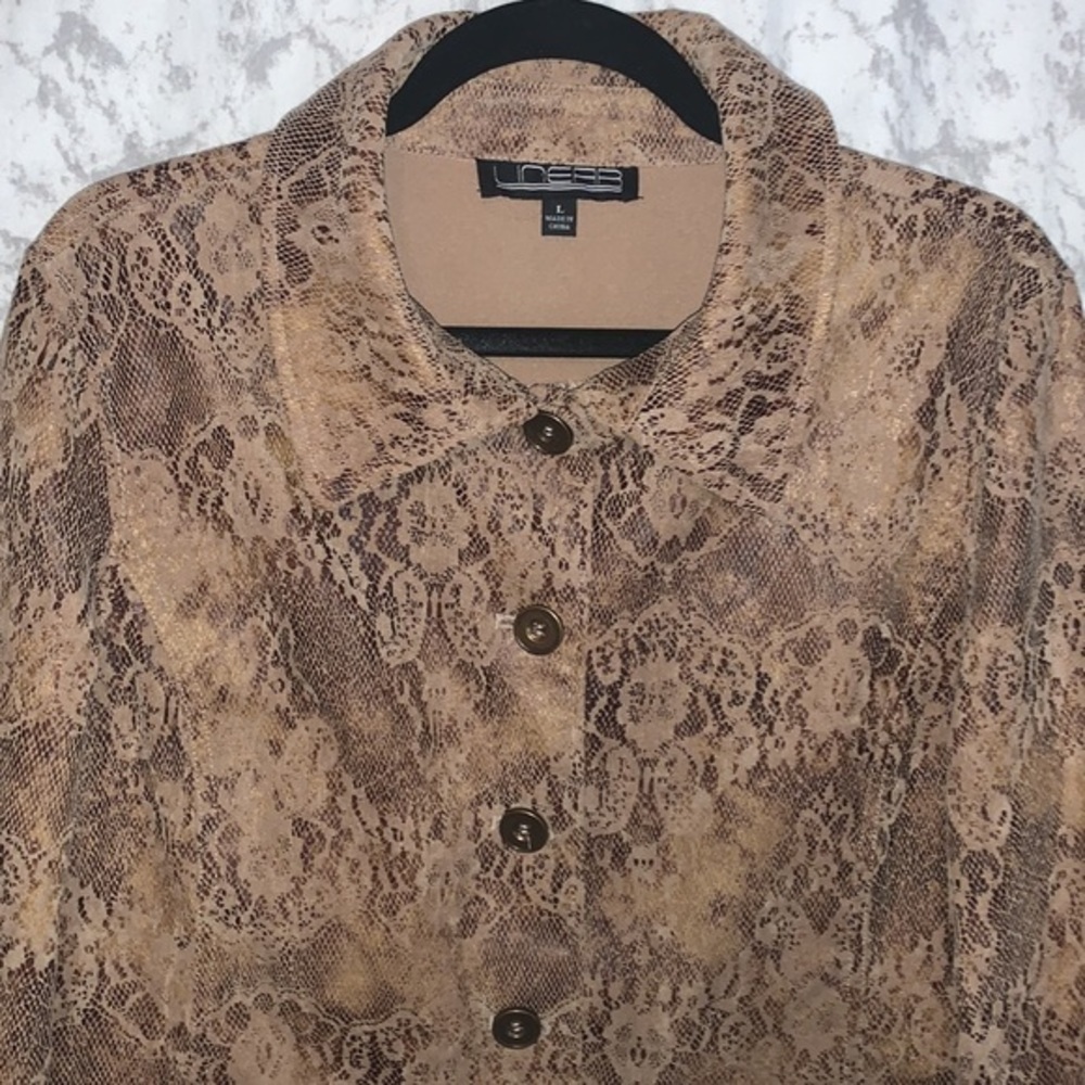 Linear Button Front Jacket Snakeskin Lace Print W… - image 3